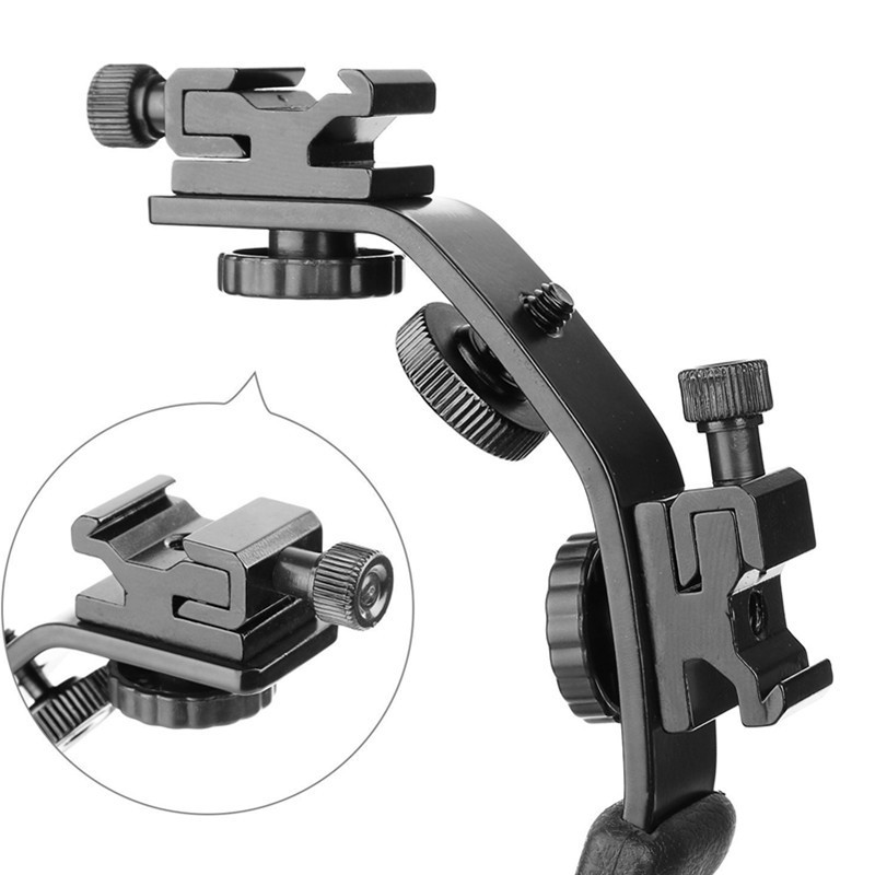 Universal Flash Camera Grip L Bracket with 2 Standard Side Hot Shoe Mount for Flash DSLR Video Light Camcorder Holder