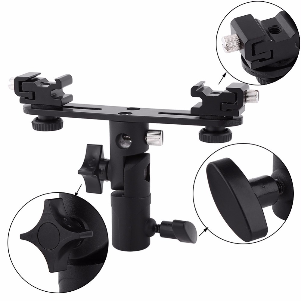 Wholesale Light Stand Double Hot Shoe Flash E type Umbrella Holder Bracket for Camera Photo Video Photography