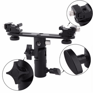 Wholesale Double Hot Shoe Flash Light Umbrella E type Holder Bracket for Camera Photo Video Photography