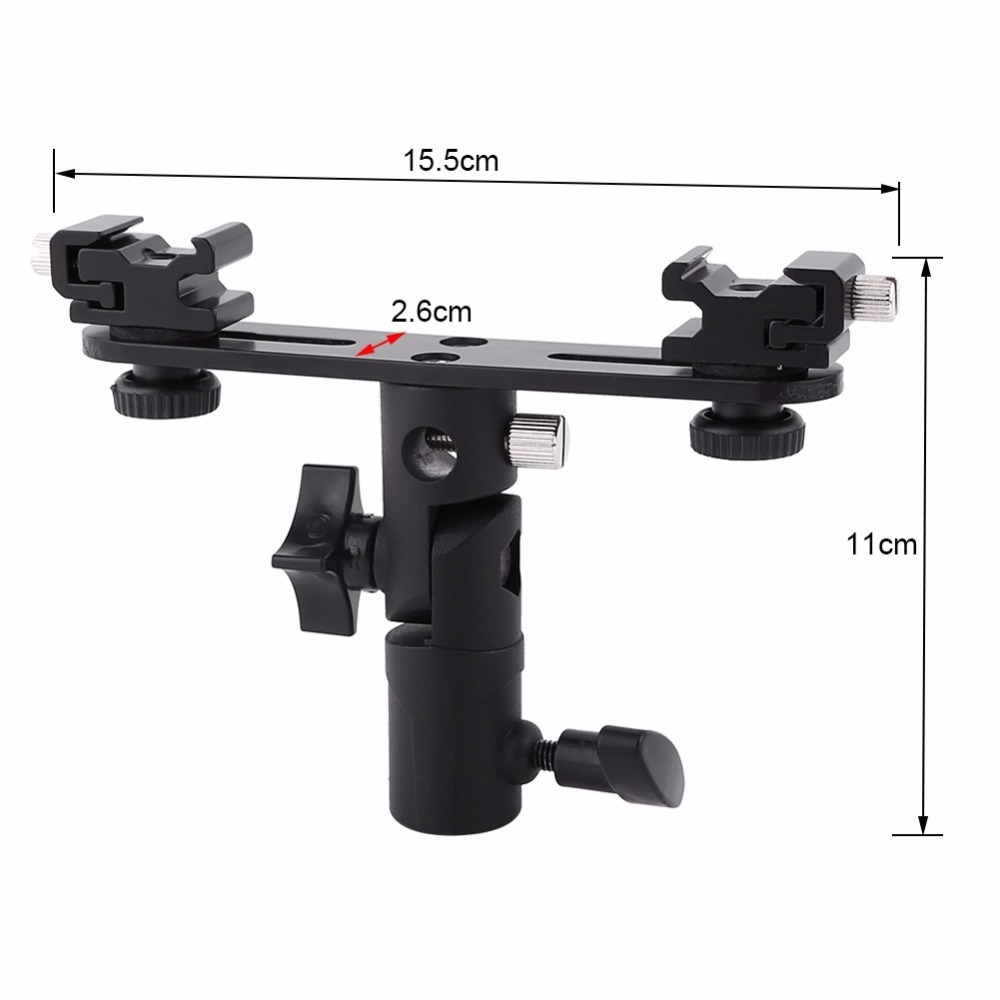 Wholesale Double Hot Shoe Flash Light Umbrella E type Holder Bracket for Camera Photo Video Photography