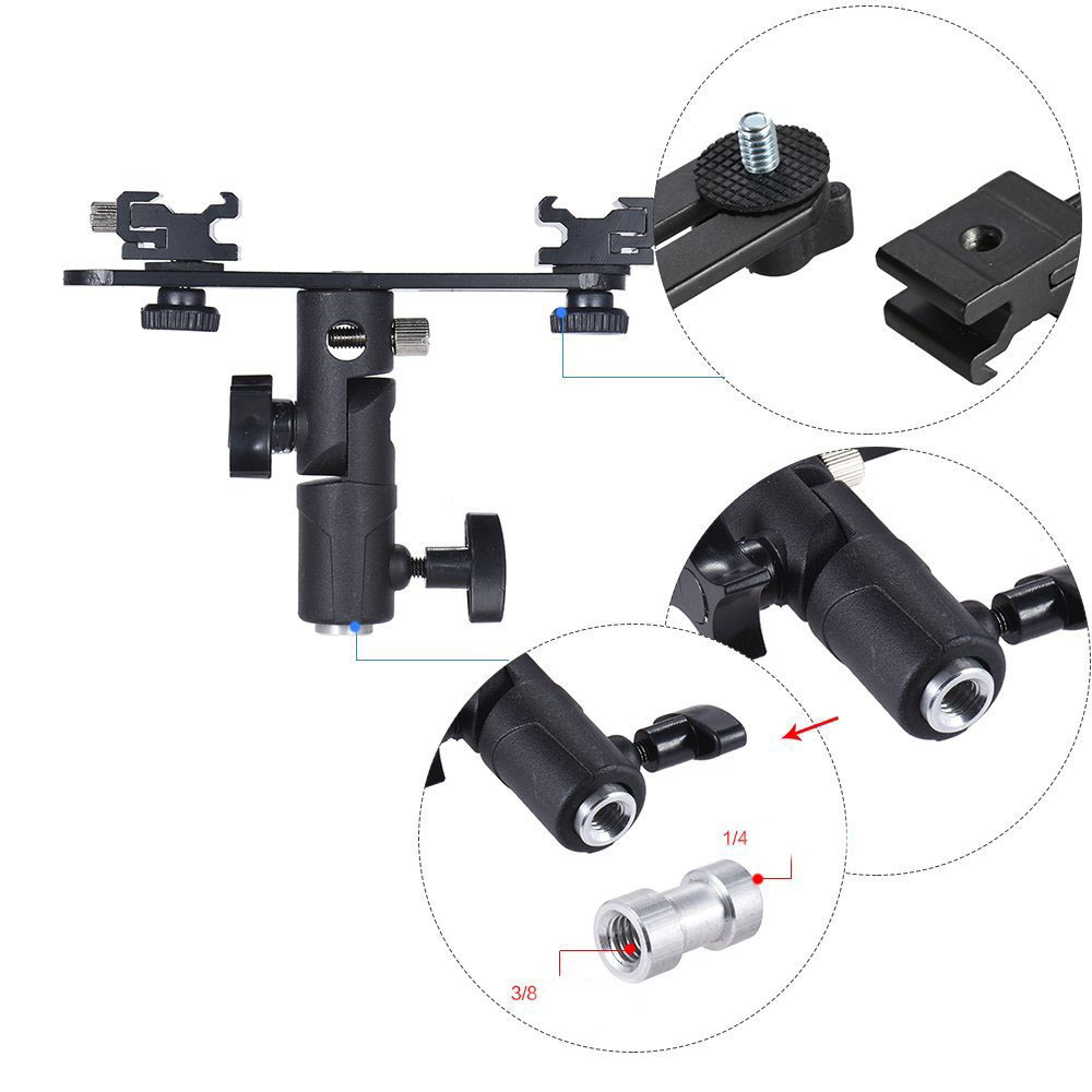 Wholesale Light Stand Double Hot Shoe Flash E type Umbrella Holder Bracket for Camera Photo Video Photography