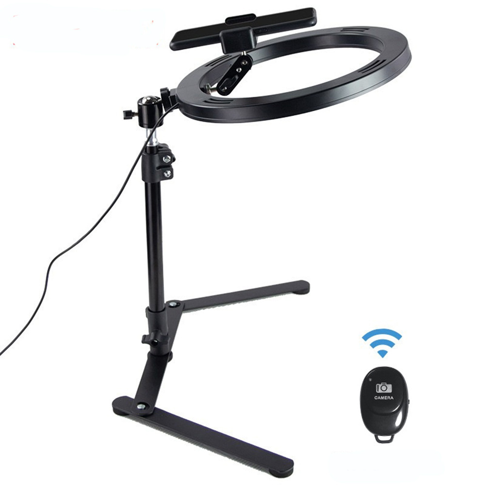 Foldable Mobile Phone Desktop Stand Overhead Shot Lazy Rotating Bracket Holder with Ring Light Kit for Live Show Broadcast Shoot