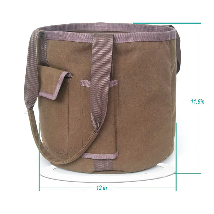 Custom Canvas Portable Garden Planting Outdoor Tool Bucket Bag