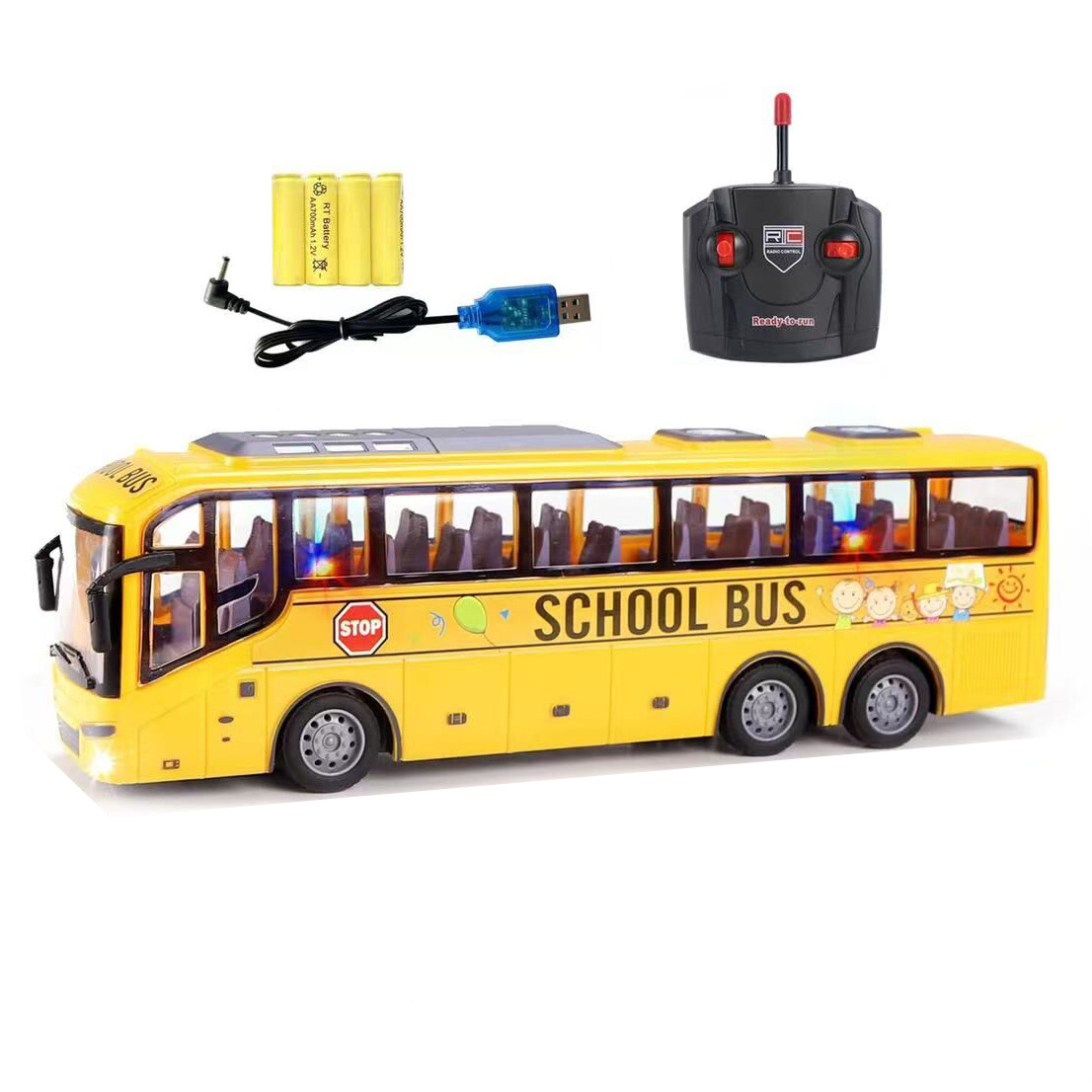 1:30 four way rc bus car toys police school remote control bus model car with light