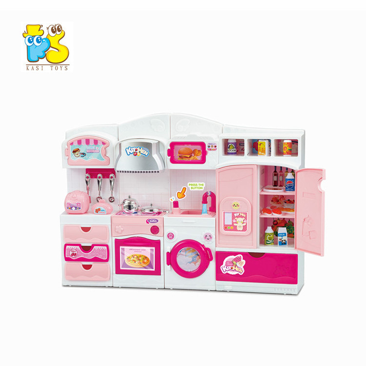 Cartoon kitchen cooking sets pink house toys for girls pretend cook funnuy music game toys