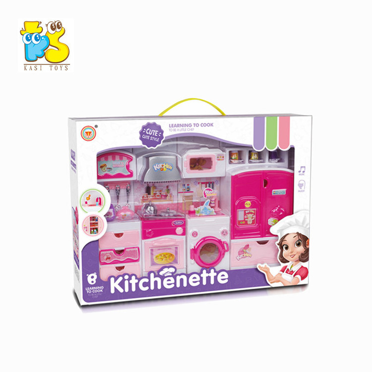 Cartoon kitchen cooking sets pink house toys for girls pretend cook funnuy music game toys