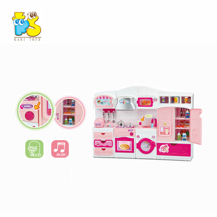 Cartoon kitchen cooking sets pink house toys for girls pretend cook funnuy music game toys