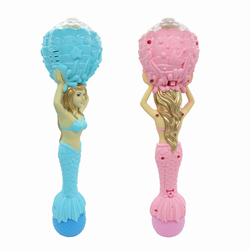 Outdoor toy battery operated plastic hand held soap blowing bubble gun for kid mermaid bubble stick