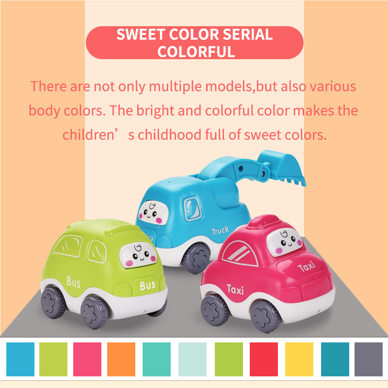 2019 Latest cute friction powered car plastic cartoon toys for kids mini models taxi bus truck