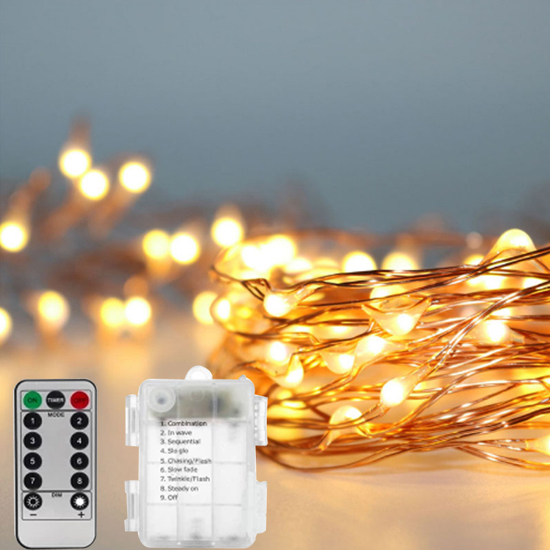 10M 33ft 100 LEDS Warm White Christmas LED Copper Wire 3AA Battery Powered Remote Control LED String Lights With Timer