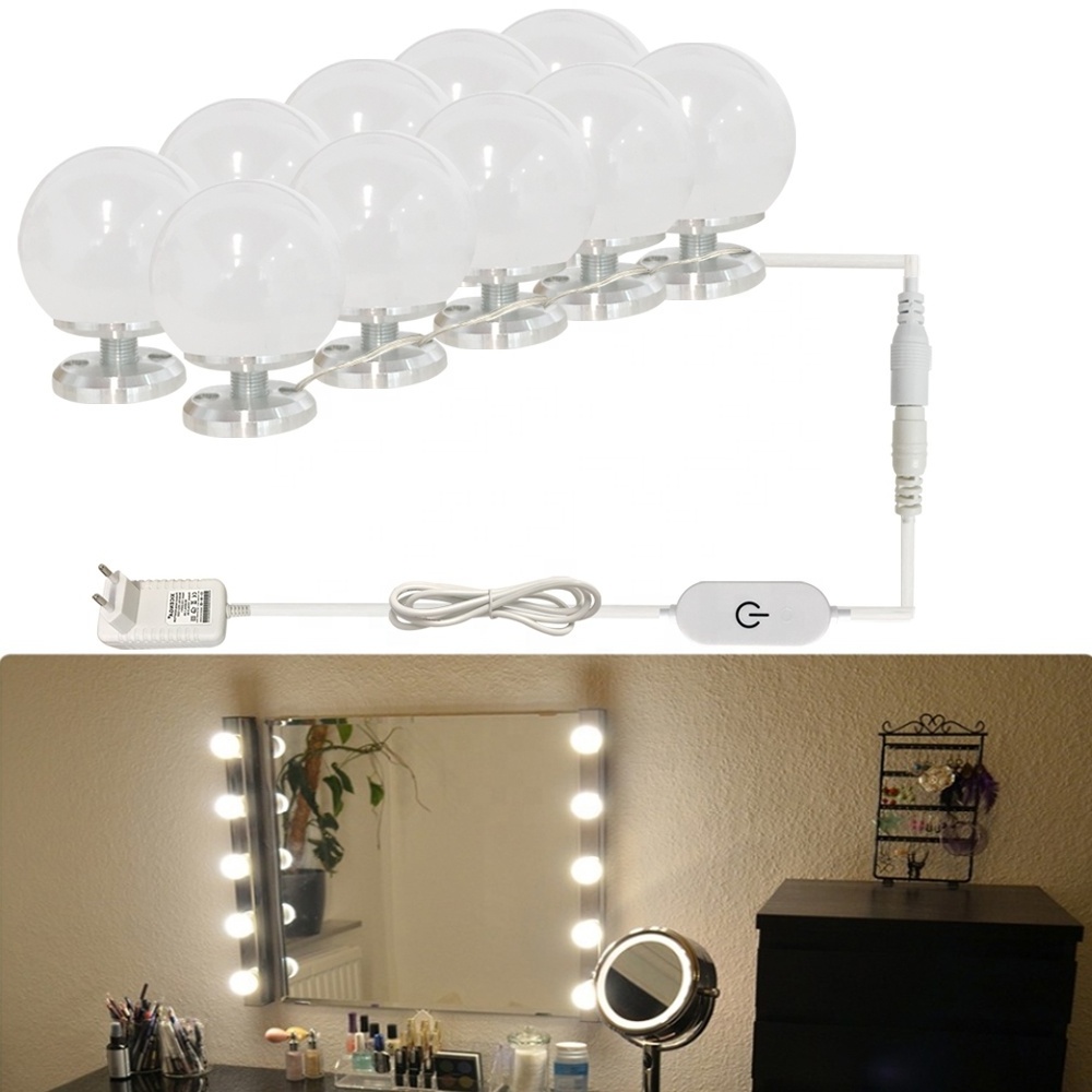 LED 12V Makeup Mirror Light Bulb Hollywood Vanity Lights Stepless Dimmable Aluminum Wall Lamp 6 10 Bulbs Kit for Dressing Table