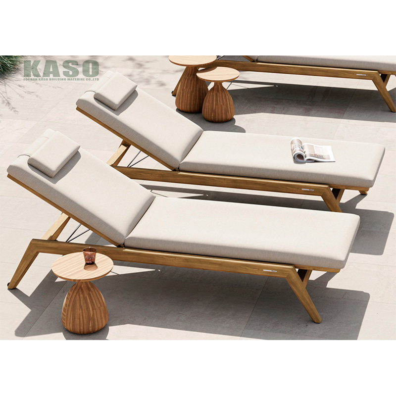 Luxury Daybed Patio Rattan Pool Bed Aluminum Double Rattan Poolside Chair Wooden Sun Lounger Teak Wood Outdoor Sun Bed