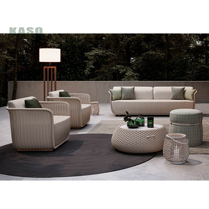 Waterproof Lounge Sofa Set Aluminium Garden Furniture Rattan Luxury Teak Modern Hotel Aluminum Weaving Outdoor Rope Sofa Set