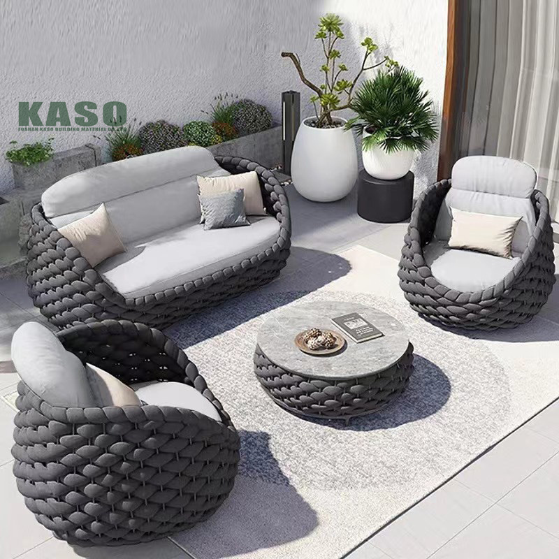 Woven Sofa Set Out Door Sectional Teak Garden Sofa Polyester Weave Grey Patio Nautica Lounge Weaved Rope Outdoor Furniture