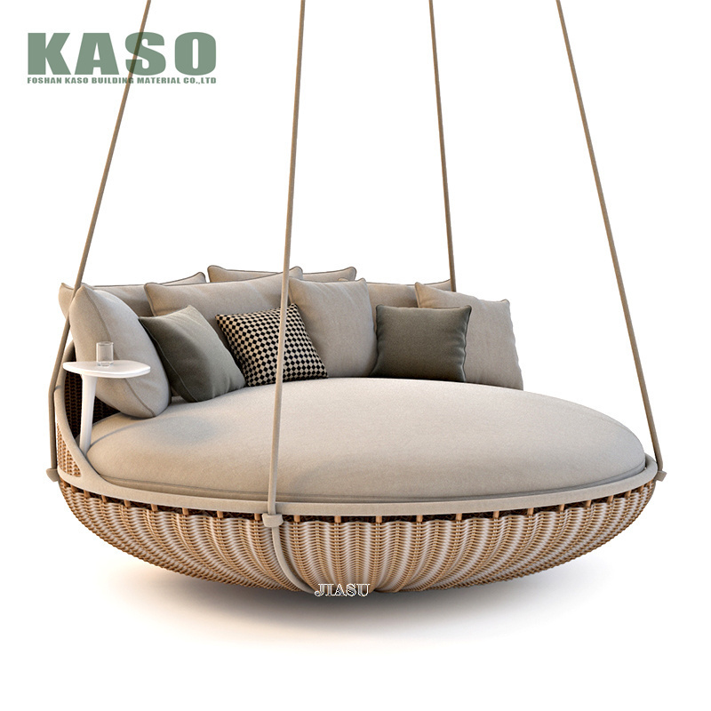 Round Daybed Rattan Sunbed Patio Cushion Outdoor Furniture Chairs Day White Lounch Weatherproof Wicker Sun Bed