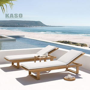 Luxury Daybed Patio Rattan Pool Bed Aluminum Double Rattan Poolside Chair Wooden Sun Lounger Teak Wood Outdoor Sun Bed