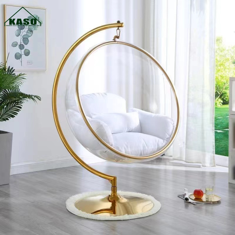 Outdoor Patio Garden Golden Glass Acrylic Transparent Clear Fiberglass Bubble Egg Swing Chair