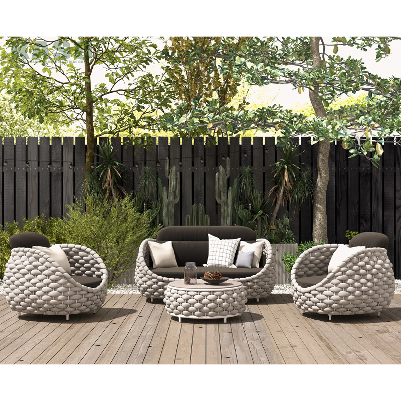 Backyard Poolside Lounge Luxury Corner Outdoor Couch Sectional Teak Wood Rattan Rope Aluminum Modern Outdoor Garden Sofa Set