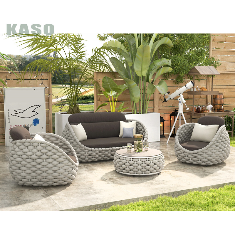 Backyard Poolside Lounge Luxury Corner Outdoor Couch Sectional Teak Wood Rattan Rope Aluminum Modern Outdoor Garden Sofa Set