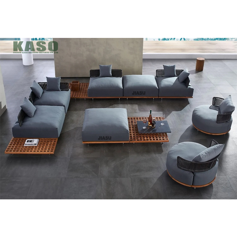 Modern Patio Sofa Set Wood Backyard Corner Luxury Furniture Couch Sectional Lounge Rattan Rope Aluminum Teak Outdoor Garden Sofa