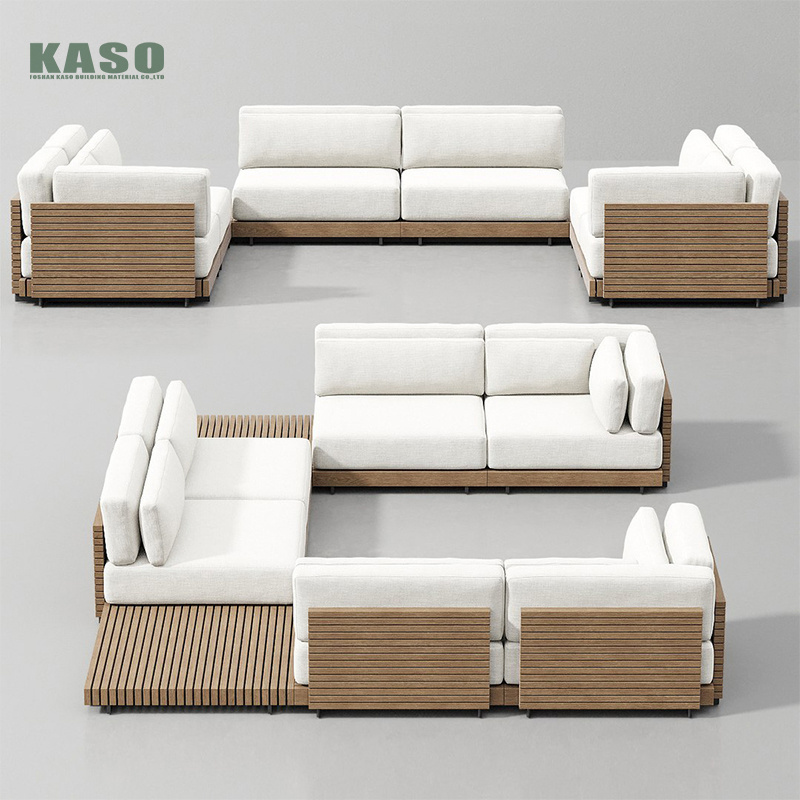 Hotel Luxury Modern Garden Sofa Set Corner Furniture Rope Wooden Patio Couch Sectional Teak Aluminum Waterproof Outdoor Sofa