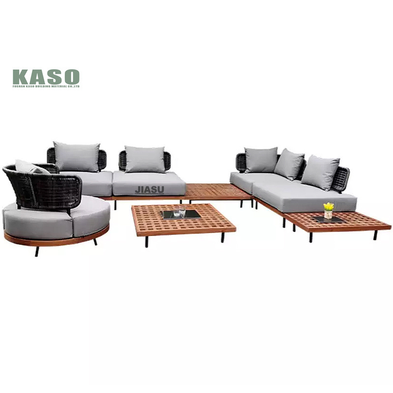 Aluminium Rattan Garden Set Modern Teak Furniture Fire Pit Aluminum Table Cushion Natural Wicker Luxury Outdoor Sofa