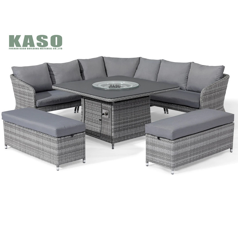 4 Pieces Garden Sofa Set Luxury Modern Cafe Hotel Pe Rattan Patio Furniture Fire Pit Outdoor Furniture Set