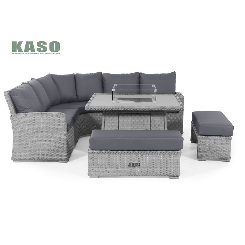 Hotel Metal Modern Out Door Sectional Fire Pit Table Cast Aluminum Wicker Garden Pool Outside Rattan Outdoor Set Patio Furniture