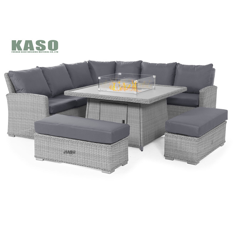 Hotel Metal Modern Out Door Sectional Fire Pit Table Cast Aluminum Wicker Garden Pool Outside Rattan Outdoor Set Patio Furniture