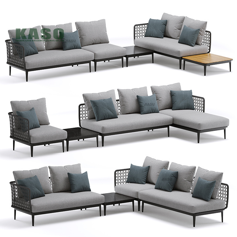 Outdoor Sectional Metal Aluminum Set Furniture Rope Rattan Garden Sofas Fire Pit Corner Patio Sofa