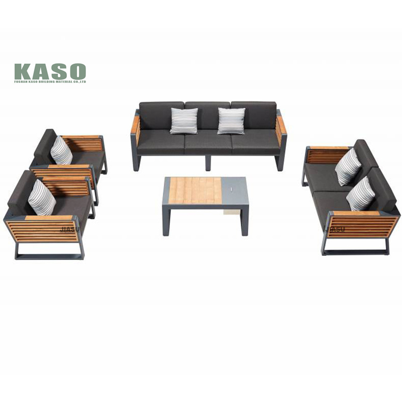 Modern Square U Shape Solid Wood White Woven Rattan Patio Set Sectional Sofa Garden Furniture Waterproof Teak Outdoor Couch