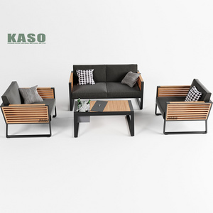 Modern Square U Shape Solid Wood White Woven Rattan Patio Set Sectional Sofa Garden Furniture Waterproof Teak Outdoor Couch