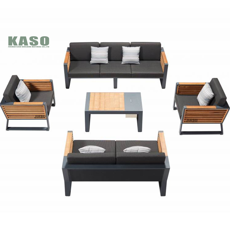 Modern Square U Shape Solid Wood White Woven Rattan Patio Set Sectional Sofa Garden Furniture Waterproof Teak Outdoor Couch