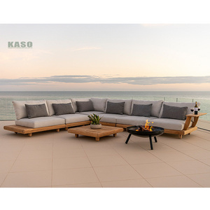 Modern Patio Furniture Sofa Sectional Garden Teak Wood Modern Waterproof Lounge L Shape Corner Square Outdoor Couch Set