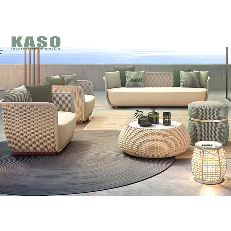 Modern Woven Rope Patio Sofa Set Rattan Balcony Outdoor Sectional Couch Aluminum Lounge Hotel Rope Garden Furniture Outdoor Sofa