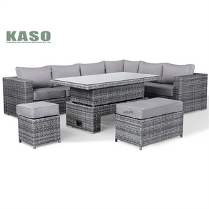 4 Pieces Rattan Garden Sofa Set Sectional Cushions Modern Dining Metal Aluminum Fire Pit Wicker Rope Outdoor Patio Furniture Set