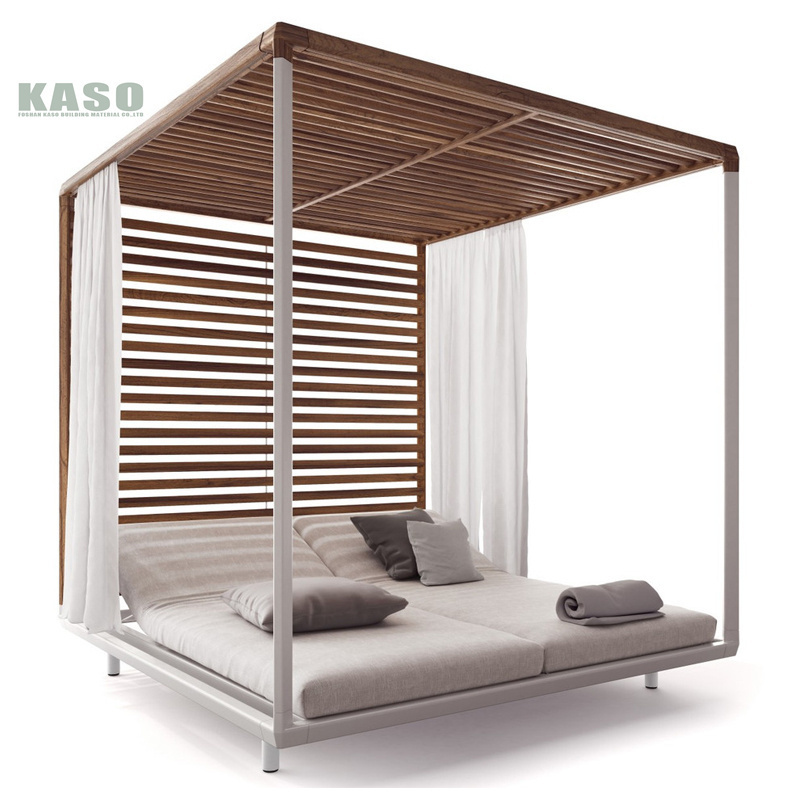 Hotel Wooden Shelter Furniture Modern Aluminum Sun Lounger Sunbed Sofa Bed Sun Protection Garden Teak Wood Outdoor Pool Cabana