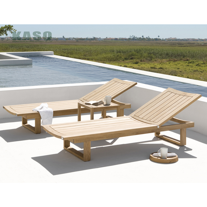 Luxury Daybed Patio Rattan Pool Bed Aluminum Double Rattan Poolside Chair Wooden Sun Lounger Teak Wood Outdoor Sun Bed