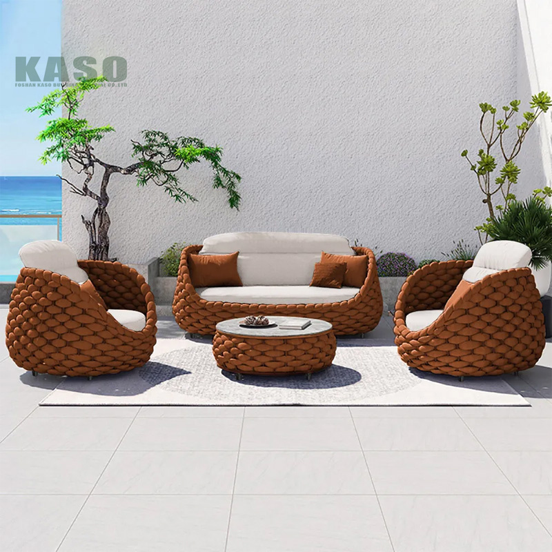 Patio Garden Furniture Couch Luxury Lounge Balcony Metal Weaving Woven Sectional Modern Aluminum Rope Outdoor Sofa Set