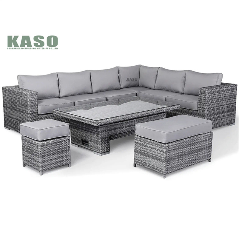 4 Pieces Rattan Garden Sofa Set Sectional Cushions Modern Dining Metal Aluminum Fire Pit Wicker Rope Outdoor Patio Furniture Set