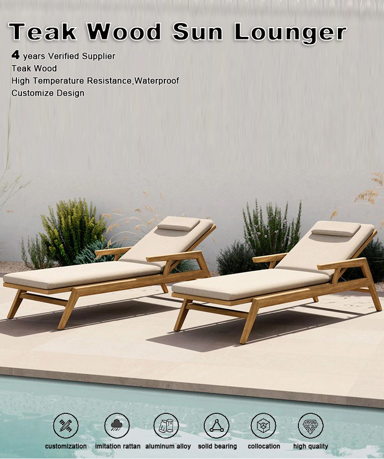 Sun Bed Waterproof Sun Lounger Aluminum Modern Beach Rattan Pool Lounge Chair Outdoor Furniture Teak Wood Day Bed