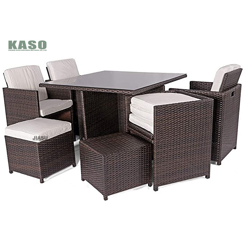 11 Seats Cube Rattan Outdoor Wicker Sofa Garden Furniture Dining Room Sets With Tempered Glass Table