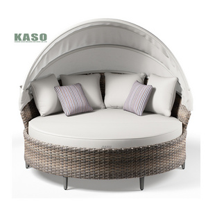 Round Beach Outdoor Sunbed Sun Lounger Rattan Wicker Chaise Lounge Chair With Canopy