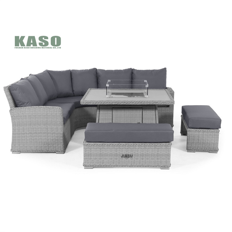 Modern Luxury Aluminium Garden Set Furniture Fire Pit Aluminum Large Dining Sofas Waterproof Restaurant Poly Rattan Outdoor Sofa