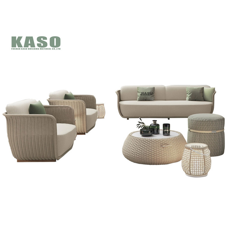 Modern Woven Rope Patio Sofa Set Rattan Balcony Outdoor Sectional Couch Aluminum Lounge Hotel Rope Garden Furniture Outdoor Sofa