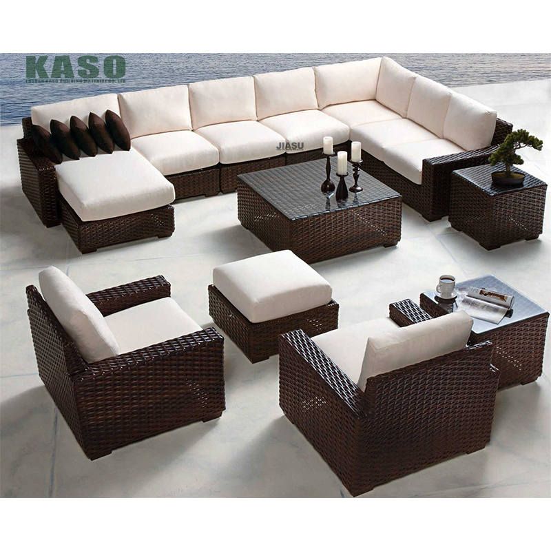 Modern Wicker Rattan Patio Sectional Furniture Fire Pit Relax Couch L Shaped Aluminum Metal Hotel Outdoor Garden Sofa Set