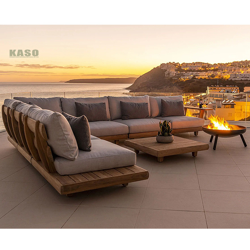 Modern Patio Furniture Sofa Sectional Garden Teak Wood Modern Waterproof Lounge L Shape Corner Square Outdoor Couch Set