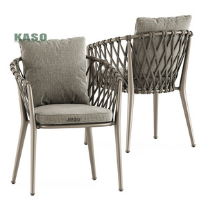 Olefin Woven Dining Aluminum Weaving Aluminium Chair Garden Dinning Rattan Patio Seat Leisure Knitted Outdoor Rope Chair