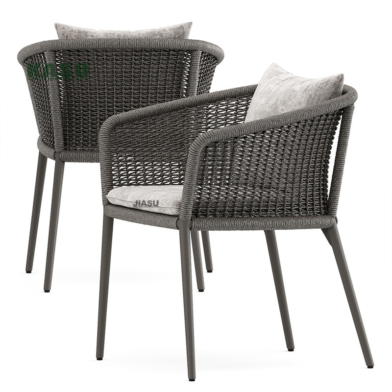 Olefin Woven Dining Aluminum Weaving Aluminium Chair Garden Dinning Rattan Patio Seat Leisure Knitted Outdoor Rope Chair