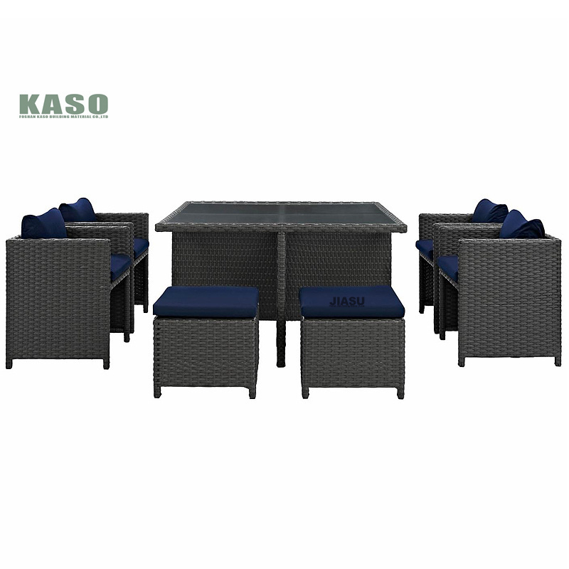 11 Seats Cube Rattan Outdoor Wicker Sofa Garden Furniture Dining Room Sets With Tempered Glass Table